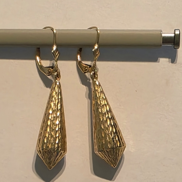 Genuine 14k Gold Earrings Vtg Hanging Unique Marked SLC Diamond Cut Teardrop - Picture 11 of 11